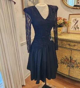 Vintage Black Lace Jamie Wednesday Lydia Deetz Whimsigoth Dress S M 7